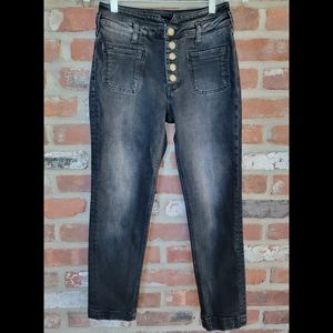 Anthropologie Pilcro High Rise Ankle Cropped Black Denim Utility Jeans | size 26
